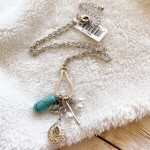 Macy’s Teardrop Pendant Necklace Faux Turquoise Abalone NWOT